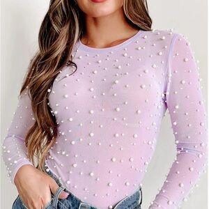 These Three Boutique - Women's Lavender Pearl Embellished Top